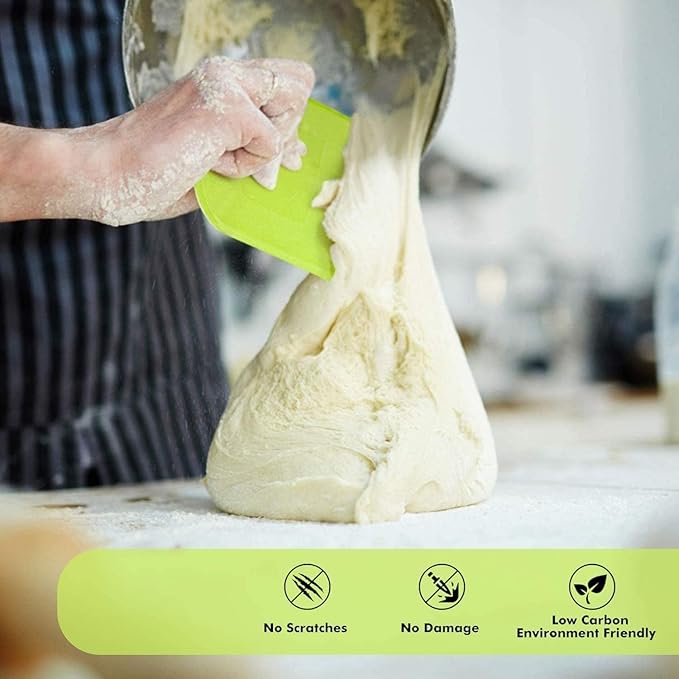 SURDOCA Dough Scraper Bench Scraper - 3P 8.3x5.5" Plastic Flexible Bowl Scraper, Sharp Edge & Angles Cake Scraper. Non-Slip Bakeware Decorating Tools Sculpting & Modeling Tools - Green+White+Green