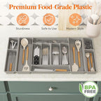 Lifewit Silverware Organizer, Plastic Kitchen Utensil Drawer Tray, Cutlery Flatware Storage Holder for Spoons Forks Knives, 32 x 16 Inches, 12 Compartment, Gray