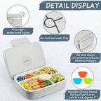Bento Box Adult Lunch Box, Kid Lunch Box Contaiers for 5 Compartmets, Lunch Containers with 3 Silicone Baking Cups, Leakproof, Dishwasher and Microwave Safe, BPA-Free (Grey)