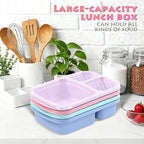 8 Pack Adult Lunch Box Set, Reusable 3-compartment food containers, Microwave and Dishwasher Safe (8 light colors)