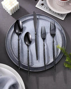 Lemeya 20-Piece Hammered Black Silverware Set,18/10 Stainless Steel Forging Heavy Duty Cutlery Set for 4, Luxury Unique Flatware Set,Spoons and Forks Set,Mirror Polished,Dishwasher Safe