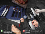 14pcs Chef Knife Set with Roll Bag, Professional Stainless Steel Japanese Knife Set with Pakkawood Handle for Professional Chef, Camping, Travel, BBQ, RV or Gift Blue