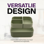Silicone Bento Box, 3 Removable Compartments, BPA-Free, Leak-Resistant, Dishwasher and Microwave Safe, Perfect for Work, Travel & Meal Prep, (Green)