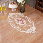 Clear Table Cover Protector Vinyl PVC Square Table Cloth with White Lace Pattern Oil Spill Proof Plastic Tablecloths for Dining Tables Parties Holidays (French Lace, 55 x 55 Inches)