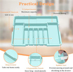 Silverware Organizer Expandable Kitchen Utensil Drawer Organizer Large BPA Free Adjustable Cutlery Silverware Tray for Spoons Forks Knives Storage Divider for Kitchen Flatware 6-9 Slots Turquoise