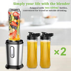 Electric Smoothie Blender, Powerful Small Blender with 2 Portable 20oz Tritan blender Bottles, BPA-Free with 4 Stainless Steel Blades, Mixer Smoothie Maker for Shakes and Smoothies