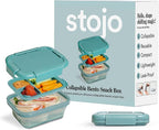 STOJO Collapsible Bento Box, Reusable, Leak-Proof, Microwave & Dishwasher Safe, Premium Lunch Container with Divider – Space-Saving, Transparent Design (Eucalyptus, 2.75-Cup/650mL)