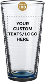 Custom Spiral Pint Glass 16 oz. Set of 100, Personalized Bulk Pack - Beer Glasses, Heavy Duty Drinkware - Blue