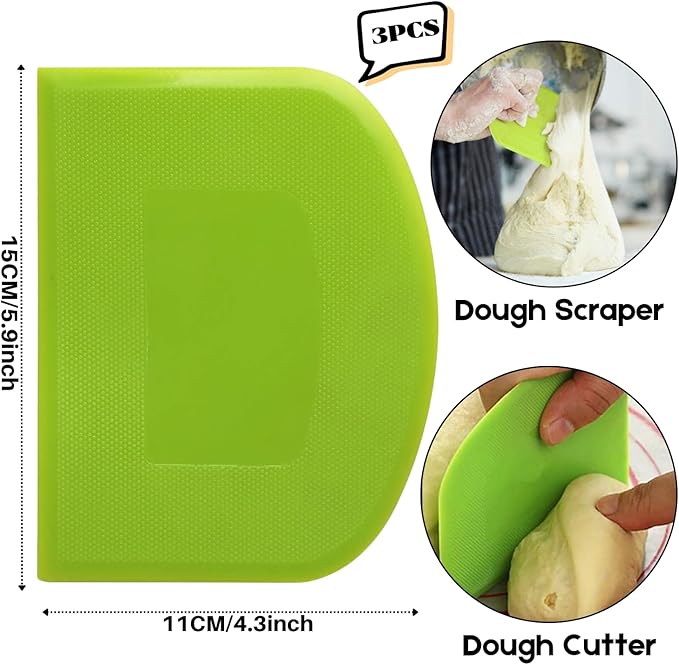 SURDOCA Dough Scraper Bench Scraper - 3P 5.9x4.3" Plastic Flexible Bowl Scraper, Sharp Edge & Angles Cake Scraper. Non-Slip Bakeware Decorating Tools Sculpting & Modeling Tools - Blue+Yellow+Blue