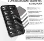 2 Pack Madeleine Pans for Baking, 12 Cavity Heavy Duty Shell Shape Baking Mold Nonstick Cookie Cake Pan for Oven（BLACK）