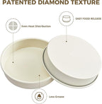 HONGBAKE 9 Inch Round Cake Pan Set of 2, Nonstick Ceramic Coating Cake Molds with Diamond Texture, 0.8 mm Aluminized Steel Cake Pans Sets for Baking & Cheesecake, Heavy Duty & Non-Toxic (Cream, 2PCS)