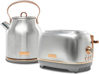 Haden Heritage 4 Slice Wide Slot Stainless Steel Toaster Bundled with 1.7 Liter Stainless Steel Electric Water Kettle, Steel & Copper