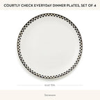 MACKENZIE-CHILDS Set of 4 Everyday Dinner Plates, Dishwasher- and Microwave-Safe, 10 Inches, Black-and-White Courtly Check