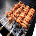 12 Pack Kebab Skewers 22 Inch Stainless Steel Grilling BBQ Skewer Reusable Barbecue Skewers Flat Stick with Wood Handle,Ideal for Koubideh Brazilian Chicken Shrimp Turkish Shish Kabob
