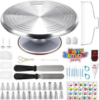 198 Pcs Cake Decorating Kit with Aluminium Alloy Cake Turntable,24 Numbered Icing Piping Tips,2 Couplers,2 Cake Spatulas,3 Comb Scrapers,8 Carved Pens, 50 Pastry Bags,50 Cake Flags
