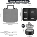 Bento Lunch Box for Kids with 8oz Soup Thermo,Kids Leakproof Lunch Food Containers with 4 Compartment,Kid Insulated Thermo Hot Food Jar for School,Trvael-Black