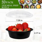 Meal Prep Containers Reusable 32oz - Meal Prep Bowls with Lids 50 Pack, Round Food Prep Bowls for Takeout, Disposable To Go Food Containers, Stackable, Leakproof, BPA-Free, Microwave/Freezer Safe