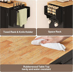 Ahomly Rolling Kitchen Island on Wheels, Kitchen Island with Storage, Kitchen Rolling Island with Spice Rack & Towel Rack, Knife Holder, Island Table for Kitchen, Black