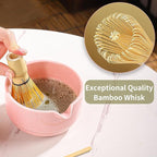Matcha Tea Set, 5-Piece Ceramic Matcha Bowl & Whisk Kit with Cute Cat Pattern, Traditional Japanese Chawan, Scoop & Sifter, Perfect for Tea Ceremony, Gift for & Tea Lovers (pink)