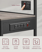 VASAGLE Bakers Rack with Power Outlet, 35.4 Inches Microwave Stand, Coffee Bar, 4 AC Outlets, with Adjustable Shelves, 8 S-Hooks, Basket, Spice Racks, Heather Greige and Ink Black UKKS031K02