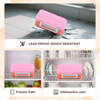 Bento Lunch Box for Kids With 8oz Thermo, Leakproof Bento Box with with 2 Compartments, Insulated Bottle, Lunch Bag, BPA Free Dishwasher Safe for School Girls Boys (Pink)