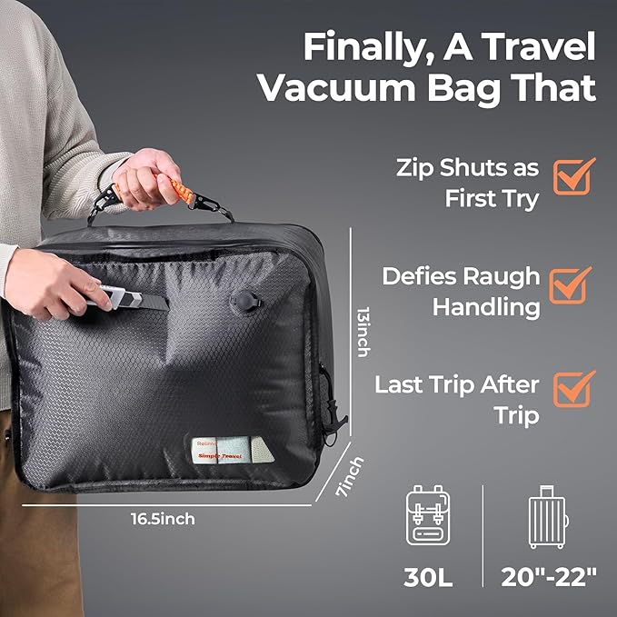 Apex Series Vacuum Bags for Travel Luggage, 180° Open, Reusable Compression Bags for Carry On Suitcases and Backpack, Vacuum Seal Packing Cube for Cloth (2Medium No Pump)
