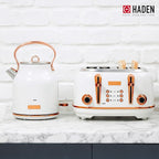 Haden Heritage 4 Slice Wide Slot Stainless Steel Toaster Bundled with 1.7 Liter Stainless Steel Electric Water Kettle, Ivory & Copper