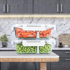 KOMUEE 10 Packs 30oz Glass Meal Prep Containers 2 Compartments,Glass Food Storage Containers with Lids,Airtight Lunch Bento Boxes,Oven,Freezer and Dishwasher Safe, White