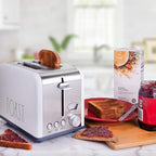 Rae Dunn Toaster, Stainless Steel 2 Slice Square Toaster, Wide Slot with 5 Browning Levels, with Bagel, Defrost and Cancel Options (Cream)