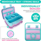 kinsho Kids Bento Lunch Box, Reusable Meal and Snack Container, Lunch Boxes For Small Girls & Toddlers Lunches, 4 Compartment - School, Daycare, Drop-Proof BPA Free, Purple Rainbow
