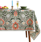 ISAENNE Designer Bohemian Linen Green Long Tablecloth Rectangle,Floral Indoor Table Cloth,Stain Resistant Decor Tablecloths for Dining Thanksgiving Kitchen Party Christmas,63"*94"-Naples