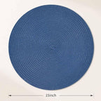 FunWheat Round Braided Placemats Set of 6 Place mats for Dining Tables Woven Heat Resistant Table Mats 15 inch (Blue,6pcs)