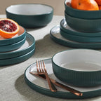 Christian Siriano Laro 12-Piece Stoneware Dinnerware Set, Plates and Bowls Set, Microwave and Dishwasher Safe, Dish Set for 4, Green
