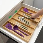 Utoplike Bamboo Expandable Kitchen Drawer Organizer, Adjustable Utensil Holder and Cutlery Tray Organiser, Drawer Divider for Silverware, Flatware, Knives in Kitchen, Bedroom, Living Room, 5 Slot