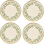 Lenox 897083 Holiday Dinnerware Salad Plates, Set of 4, Red & Green, Christmas, Hosting