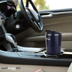 GO Heated Coffee Mug, Travel Mug, 13.5 OZ. Smart Mug, Battery Powered Heated Coffee Mug, Great for Coffee and Tea, Snap on Magnetic Charging Cord, New and Improved (Navy Blue)
