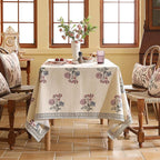 ISAENNE Designer Linen Light Beige Long Table Cloth Rectangle,French Colorful Floral Tablecloth,Stain Resistant Decor Tablecloths for Dining Thanksgiving Christmas Kitchen,63"*102"-Helena E