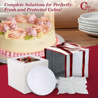 Cakebon Cake Box and Boards, 8-Inch Round White Wrapped Edges 1/2- Inch Thick Drums with Insulated Bag and Ice Pack – Cake Transport Set, Cooler for Cake Delivery and Transport (1pc Each, 4pcs Total)
