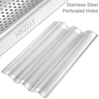 2 Pack Stainless Steel French Baguette Bread Pan, Perforated Loaf Pans for Baking 15"x10", 3 Waves Toaster Oven Baking Tray