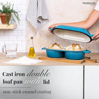 nuovva Dutch Oven For Sourdough Bread Baking – Enamelled Cast Iron Bread Loaf Pot – 500°F Oven Safe Non Stick Bread Pot – Double Round Loaf Space, 16.5cm Diameter, Light Blue