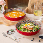 YUN TAO Large Serving Bowls,10 inch Porcelain Bowls, 75 Oz Capacity, Vibrant Red Hue - Microwave and Dishwasher Safe for Salad, Pasta, Entertaining and Party (Set of 2)