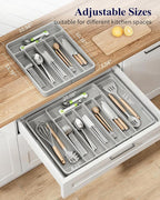 Kitsure Cutlery Drawer Organiser for Kitchen - Adjustable Cutlery Tray for Effortless Utensil Sorting, Versatile Kitchen Storage & Organisation Solution, 13.70" x 1.54" x 10.94"~20.08", Light Grey