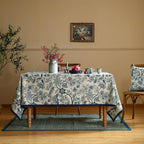 ISAENNE Designer French Linen Tablecloth Rectangular,Blue Floral Washable Indoor Table Cloth,Durable Home Decor Tablecloths for Dining Thanksgiving Kitchen Party Christmas,55"*87"-Ruyi B