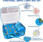 Bento Lunch Box Set for Kids with 10oz Soup Thermo, Leak-Proof Lunch Containers with 4 Compartment, Kids Thermo Hot Food Jar and Insulated Lunch Bag for Kid to School,BPA-Free(Dragon)