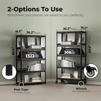 HOMEDANT House 5-Tier Metal Rolling Cart Shelf Rack Casters Heavy Duty Laminated Wheel Shelving Unit Adjustable Utility Storage Shelves Organizer Shelf Kitchen Garage 36.2" W x 16.5" D x 69.5" H 2Pack