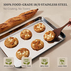 BRONYPRO Stainless Steel Baking Sheet Pan Set of 3, Cookie Sheets 9/12/16 In, Non-Toxic Uncoated Interior (PFOA & PTFE Free), Solid Warp-Resistant Cooking Trays for Oven & Toaster, Gray Exterior
