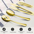 12PCS Gold Stainless Steel Serving Utensils Sets - Large Serving Spoons,Slotted Spoons,Serving Tongs,Appetizer Tongs,Utensills Sets for Buffet Catering Banquet Party (Gold)