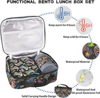 Bento Lunch Box Set for Kids with 10oz Soup Thermo, Leak-Proof Lunch Containers with 4 Compartment, Kids Thermo Hot Food Jar and Insulated Lunch Bag for Kid to School,BPA-Free(Black-Game Console)