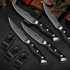 Steak Knives Set of 4, 4.8 Inch Fine-Edge Super Sharp Table Knives with Rest, Premium Germany Stainless Steel Ergonomic Handle, Elegant Black Ideal for Gift