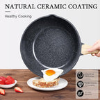 GiPP Ceramic Nonstick Deep Frying Pan Skillet, 12" Saute Pan with Lid, Induction Cookware Non Stick Cooking Pan, PTFE PFOA PFOS APEO Free, Grey